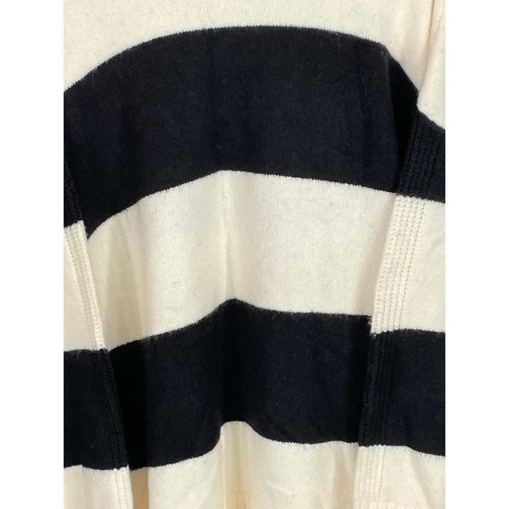 NWT LOFT Womens Sweater XL Pullover Tunic Cream Black Striped Mock Neck Knit
